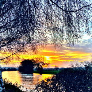 landscape image of winter sunrise over River Trent, near Swarkestone Bridge