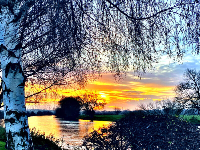 landscape image of winter sunrise over River Trent, near Swarkestone Bridge