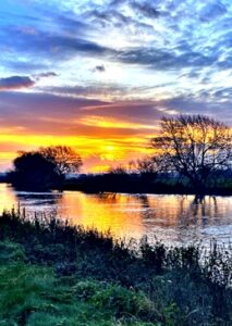 Portrait card of winter sunrise over the River Trent, near Swarkestone Bridge, Derbyshire