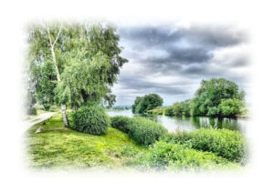 vignette of the Trent riverbank near Swarkestone Bridge, Derbyshire