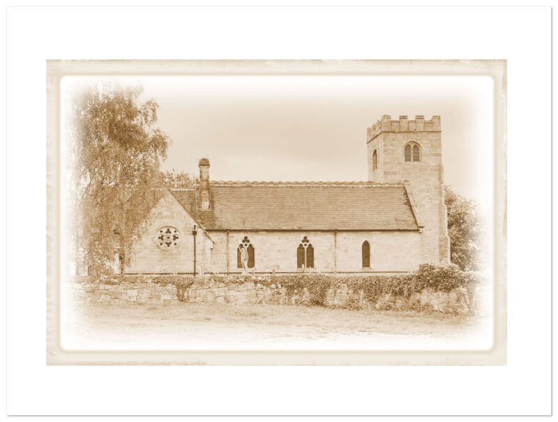 Vintage effect greeting card of St James' Church, Swarkestone, Derbyshire