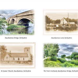 Swarkestone Bridge. Swarkestone lock. St James’ Church, Swarkestone. The Trent riverbank, Swarkestone. 4 images on one greeting card